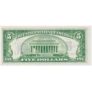 États-Unis, certificat en argent, sceau bleu, 5 $ 1934