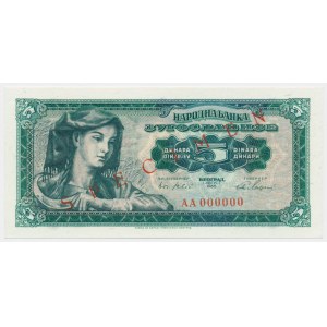 Yugoslavia, 5 Dinara 1965 - SPECIMEN