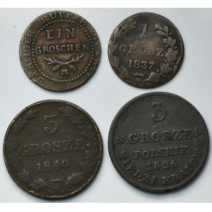 Lot, Kingdom of Poland and Free City of Danzig, 1 Groschen and 3 Groschen (4 pcs.)