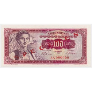 Yugoslavia. 100 Dinara 1963 - SPECIMEN