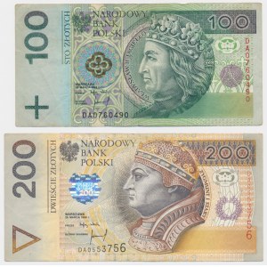 Satz, 100-200 Zloty 1994 - DA - (2 Stück) - erste Serie gedruckt in PWPW