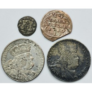 Lot, Augustus II Strong and Augustus III of Poland, Heller, 1/24 Thaler and 1/4 Thaler (4 pcs.)