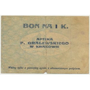 Kraków, Apteka E. Gralewskiego, 1 korona 1919 - RZADKIE