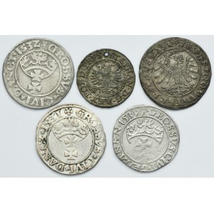 Lot, Sigismund I the Old and Stephan Bathory, Schilling and Groschen (5 pcs.)
