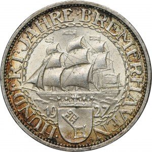 Germany, Weimar Republic, 3 Mark Berlin 1927 A - Bremerhaven