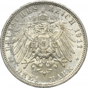 Germany, Bavaria, Otto, 3 Mark Munich 1911 D