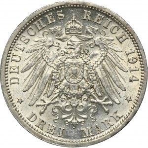 Germany, Kingdom of Prussia, Wilhelm II, 3 Mark Berlin 1914 A
