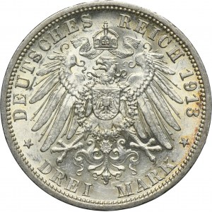 Germany, Kingdom of Prussia, Wilhelm II, 3 Mark Berlin 1913 A
