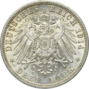 Germany, Kingdom of Prussia, Wilhelm II, 3 Mark Berlin 1914 A