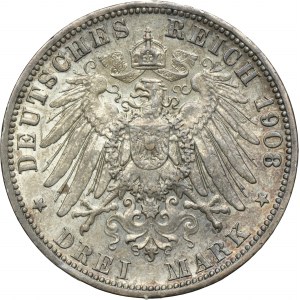 Germany, Kingdom of Prussia, Wilhelm II, 3 Mark Berlin 1908 A