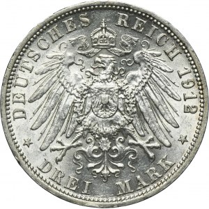 Germany, Kingdom of Prussia, Wilhelm II, 3 Mark Berlin 1912 A