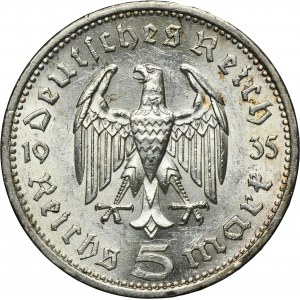 Germany, Third Reich, 5 Mark Berlin 1935 A - Hindenburg