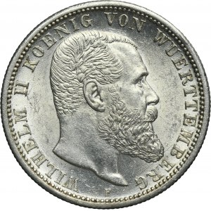 Germany, Kingdom of Württemberg, Wilhelm II, 3 Mark Stuttgart 1912 F