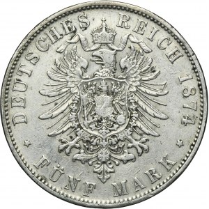 Germany Kingdom of Bavaria, Ludwig II, 5 Mark Munich 1874 D