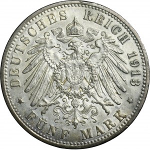 Allemagne, Royaume de Prusse, Guillaume II, 5 marks Berlin 1913 A