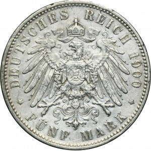 Germany, Kingdom of Saxony, Albert, 5 Mark Muldenhütten 1900 E