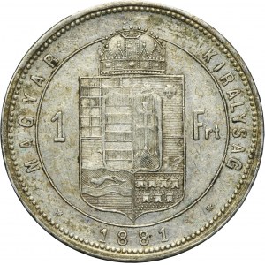 Hungary, Franz Joseph I, 1 Forint Kremnitz 1881 KB