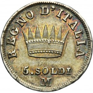 Italy, Kingdom of Italy, Napoleon I, 5 Soldi Milan 1811 M - overstruck from 1810