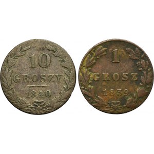 Lot, Kingdom of Poland, 1 Groschen and 10 Groschen (2 pcs.)