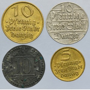 Lot, Free City of Danzig, 5 Pfennig and 10 Pfennig (4 pcs.)