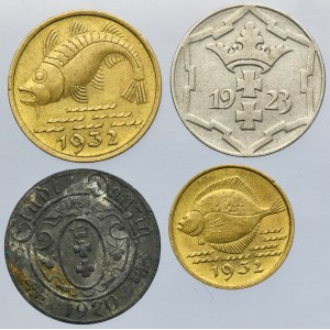 Lot, Free City of Danzig, 5 Pfennig and 10 Pfennig (4 pcs.)