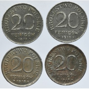 Súbor, Poľské kráľovstvo, 20 fenigov 1917-1918 (4 ks).