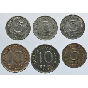 Lot, Polish Kingdom, 5 Pfennig and 10 Pfennig 1917-1918 (6 pcs.)