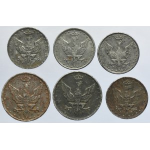 Lot, Polish Kingdom, 5 Pfennig and 10 Pfennig 1917-1918 (6 pcs.)