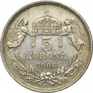 Hungary, Franz Joseph I, 5 Korona Kremnitz 1908 KB