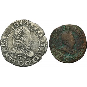 Lot, Henry III of France, 1/2 Franc and Double Tournois (2 pcs.)