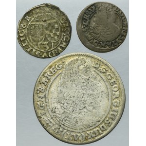 Satz, Schlesien, Herzogtum Legnicko-Brzesko-Wołowski, 1 Krajcar, 3 Krajcars und 15 Brzeg Krajcars (3 Stück).