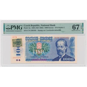 Czech Republic, 1.000 Korun 1985 (1993) - with stamp - PMG 67 EPQ