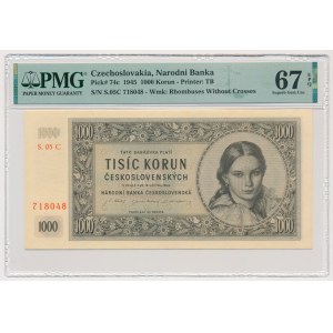 Czechoslovakia, 1.000 Korun 1945 - PMG 67 EPQ - TOP POP