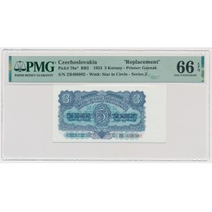 Czechoslovakia, 3 Koruny 1953 - replacement - PMG 66 EPQ