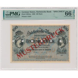 Germany, Saxony, 100 Mark 1890 - SPECIMEN - PMG 66 EPQ - TOP POP