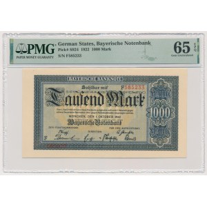 Germany, Bayern, 1.000 Mark 1922 - PMG 65 EPQ