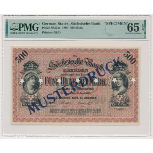 Germany, Saxony, 500 Mark 1890 - SPECIMEN - PMG 65 EPQ