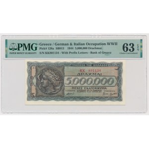 Greece, 5 million Drachmai 1944 - PMG 63 EPQ
