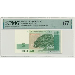 Latvia, 5 Lati 2007 - PMG 67 EPQ