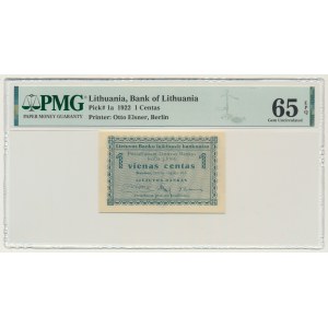 Lithuania, 1 Centas 1922 - PMG 65 EPQ