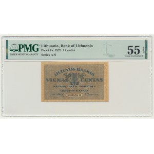 Lituanie, 1 cent 1922 - PMG 55 EPQ