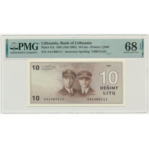 Lithuania, 10 Litu 1991 - AA - PMG 68 EPQ - TOP POP