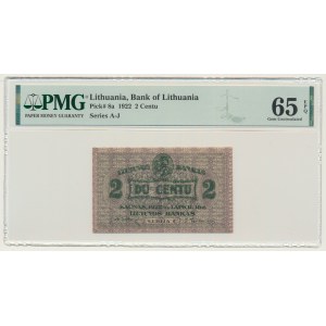 Lithuania, 2 Centu 1922 - PMG 65 EPQ