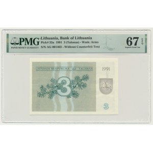 Lithuania, 3 Talonas 1991 - without text - PMG 67 EPQ