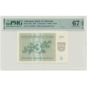 Lithuania, 3 Talonas 1991 - with text - PMG 67 EPQ