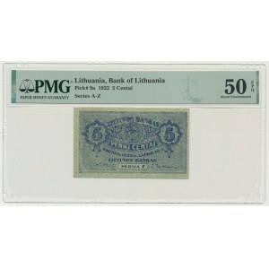 Lithuania, 5 Centai 1922 - PMG 50 EPQ