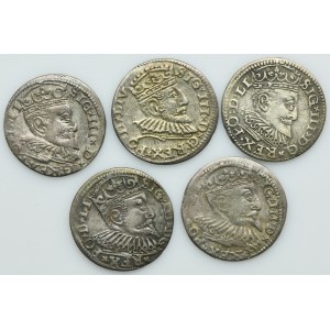 Lot, Sigismund III Vasa, 3 Groschen Riga (5 pcs.)