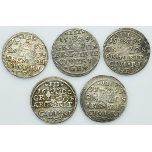 Lot, Sigismund III Vasa, 3 Groschen Riga (5 pcs.)