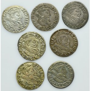 Lot, Sigismund III Vasa, 3 Groschen Krakau (7 pcs.)