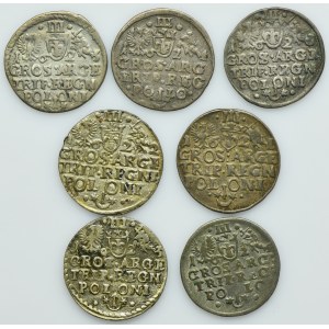 Lot, Sigismund III Vasa, 3 Groschen Krakau (7 pcs.)